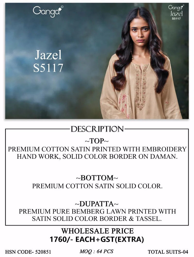 Ganga Jazel 5117 Cotton Satin Embroidered Salwar Kameez