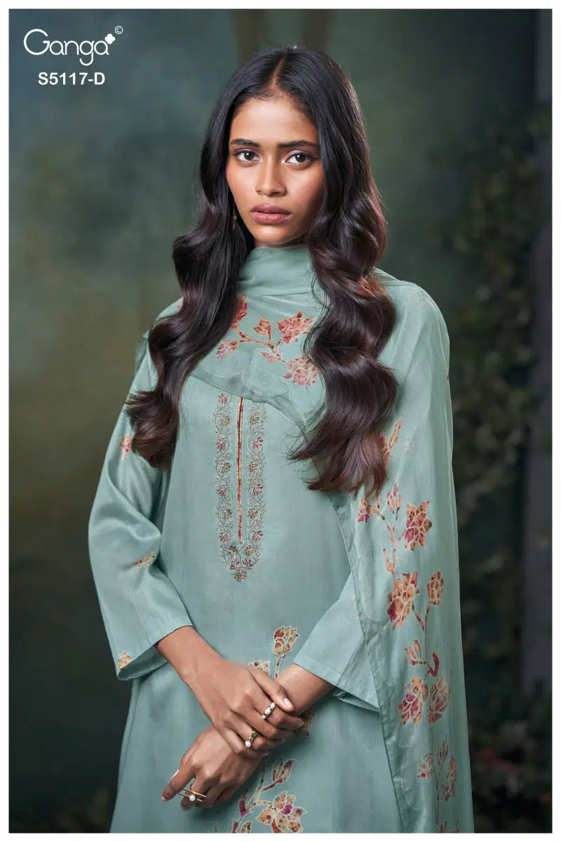 Ganga Jazel 5117 Cotton Satin Embroidered Salwar Kameez