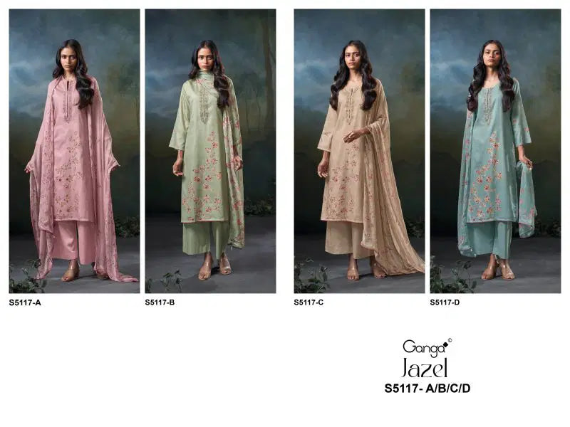 Ganga Jazel 5117 Cotton Satin Embroidered Salwar Kameez