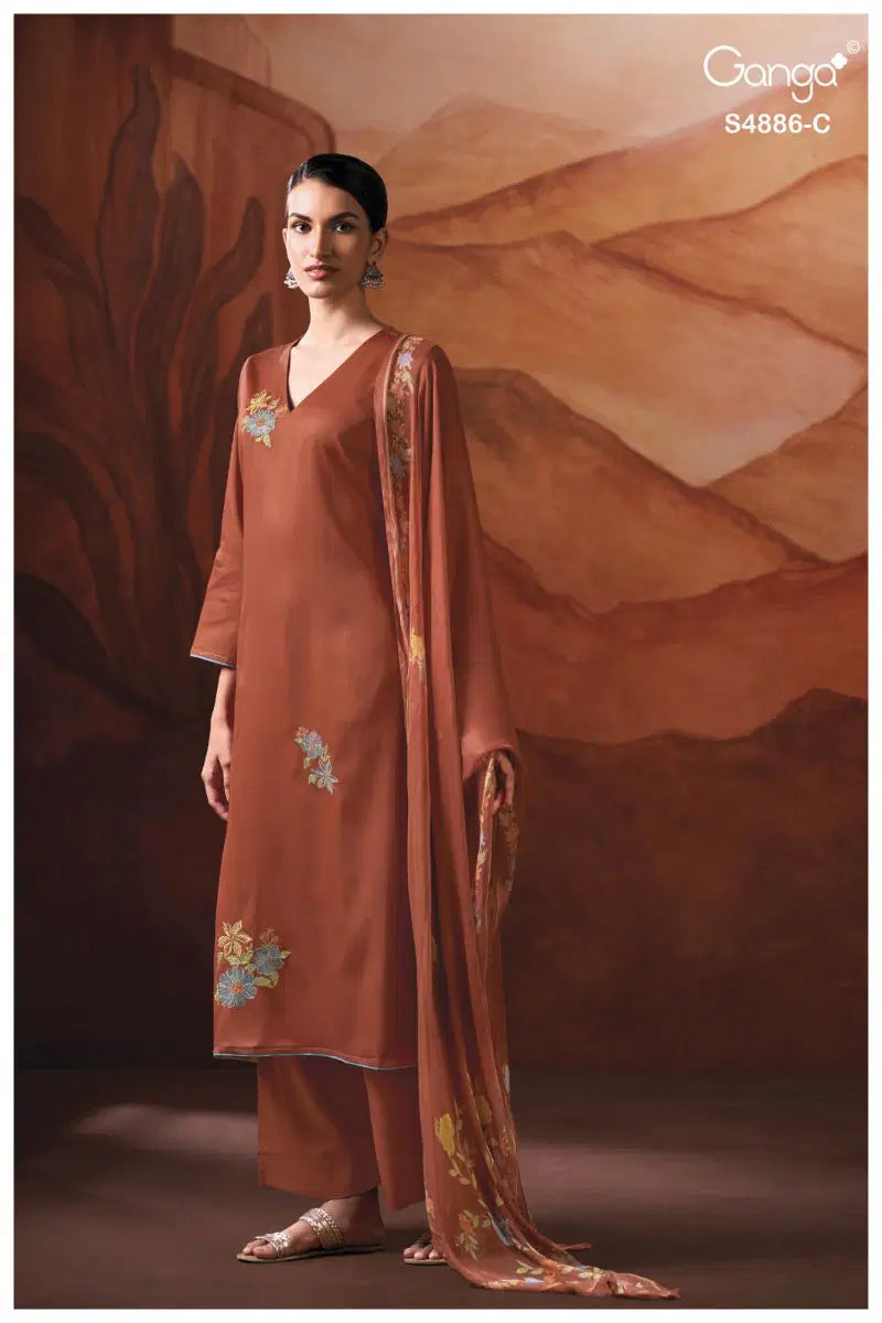 Ganga Jelyis 4886 Cotton Satin Embroidered Salwar Kameez
