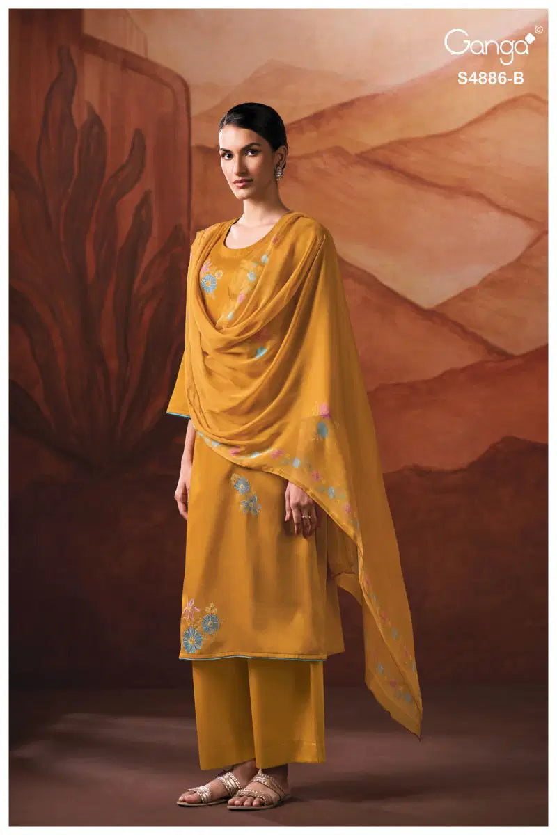 Ganga Jelyis 4886 Cotton Satin Embroidered Salwar Kameez