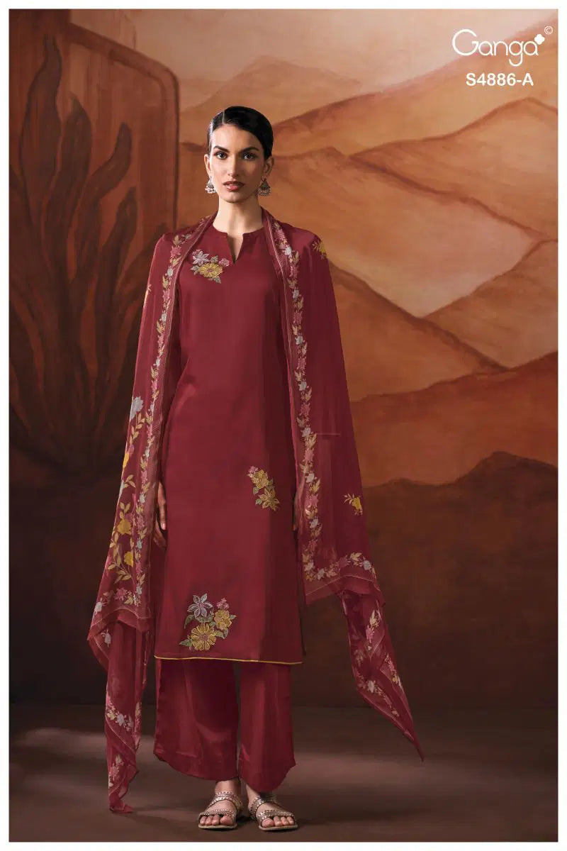 Ganga Jelyis 4886 Cotton Satin Embroidered Salwar Kameez