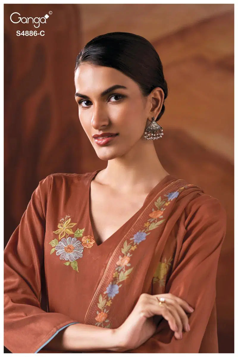 Ganga Jelyis 4886 Cotton Satin Embroidered Salwar Kameez