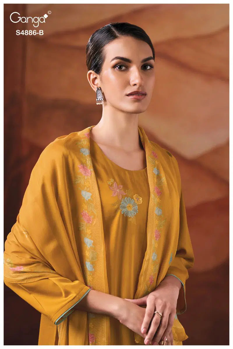 Ganga Jelyis 4886 Cotton Satin Embroidered Salwar Kameez