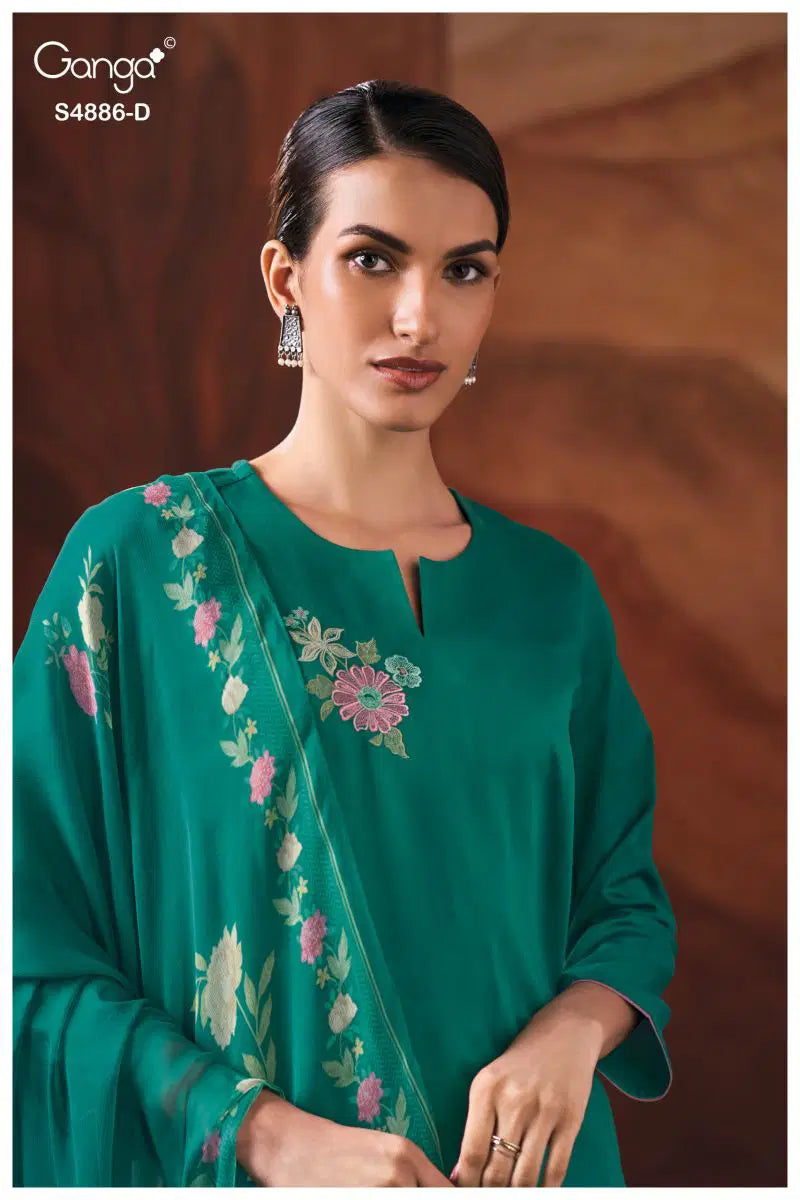 Ganga Jelyis 4886 Cotton Satin Embroidered Salwar Kameez