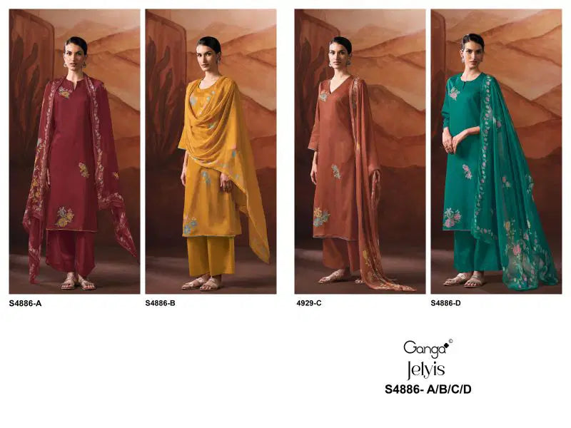 Ganga Jelyis 4886 Cotton Satin Embroidered Salwar Kameez