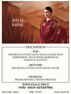 Ganga Jelyis 4886 Cotton Satin Embroidered Salwar Kameez