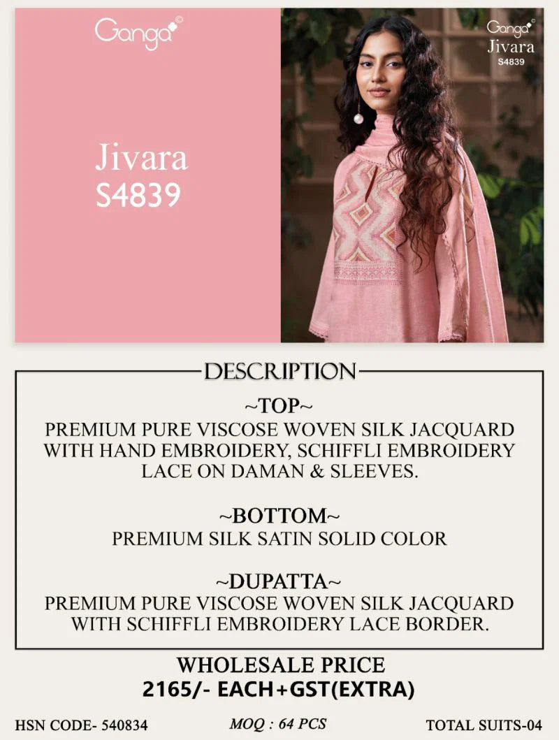 Ganga Jivara 4839 Viscose Woven Silk Jacquard Salwar Kameez Collection