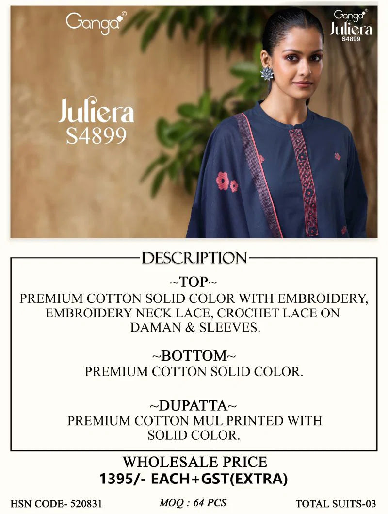 Ganga Juliera 4899 Cotton Embroidered Salwar Kameez