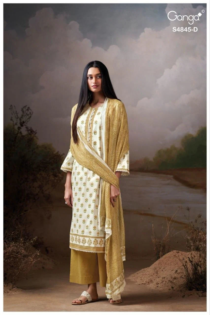 Ganga Junoira 4845 Cotton Printed Hand Embroidered Salwar Kameez
