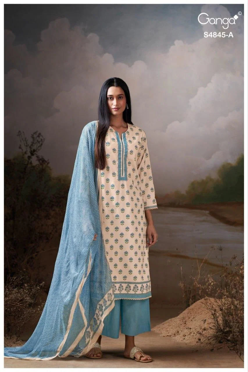 Ganga Junoira 4845 Cotton Printed Hand Embroidered Salwar Kameez