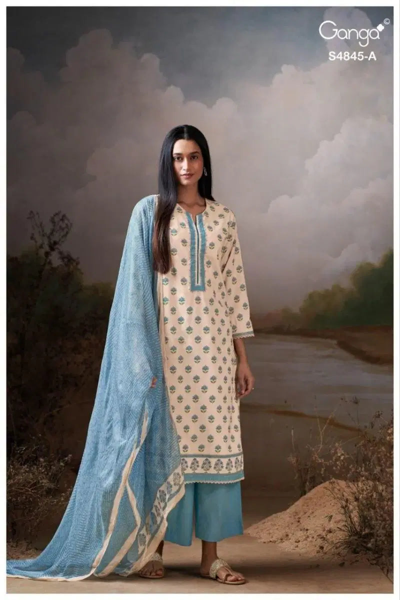 Ganga Junoira 4845 Cotton Printed Hand Embroidered Salwar Kameez
