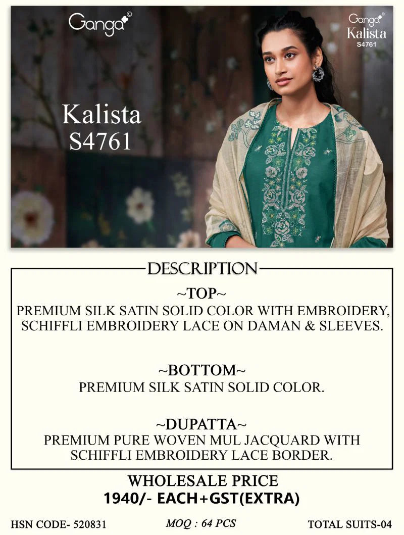 Ganga Kalista 4761 Silk Satin Embroidered Salwar Kameez