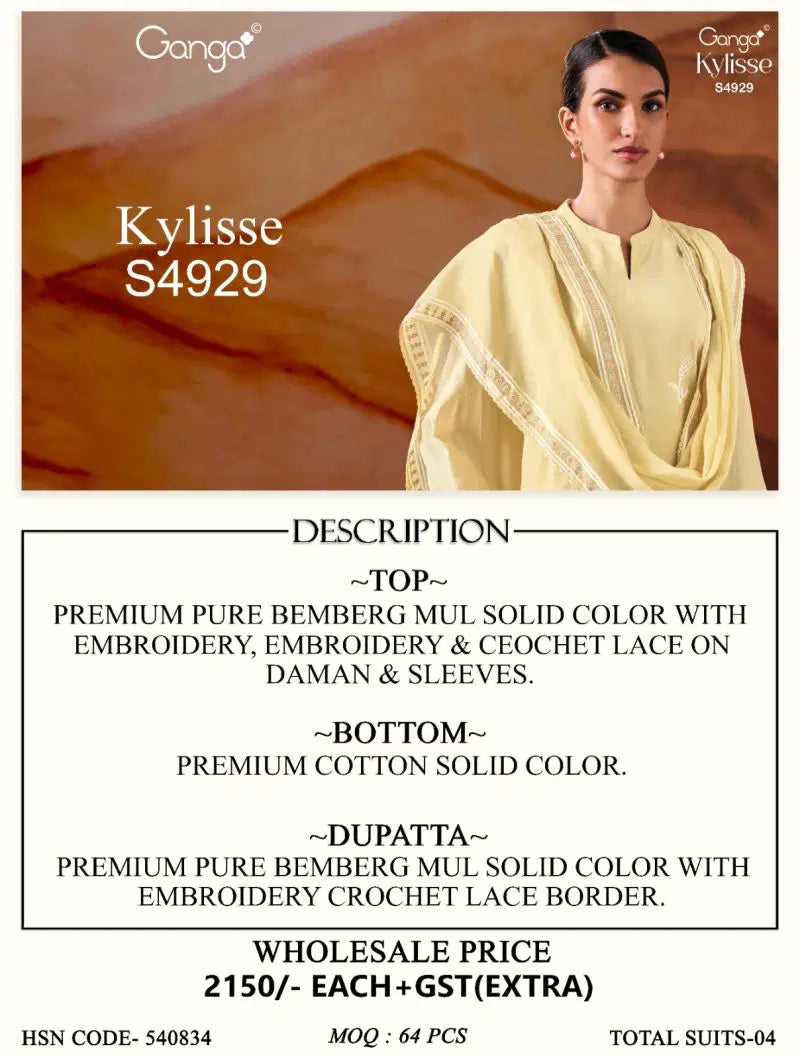 Ganga Kylisse 4929 Bemberg Mul Embroidered Salwar Kameez