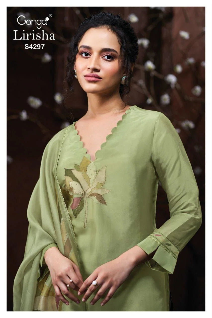Ganga Lirisha 4297 Bemberg Silk With Embroidery Work Dress Material
