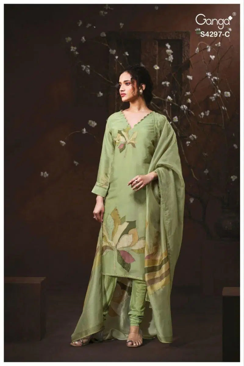 Ganga Lirisha 4297 Bemberg Silk With Embroidery Work Dress Material