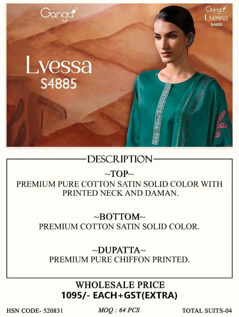 Ganga Lvessa 4885 Cotton Satin Printed Neck Salwar Kameez