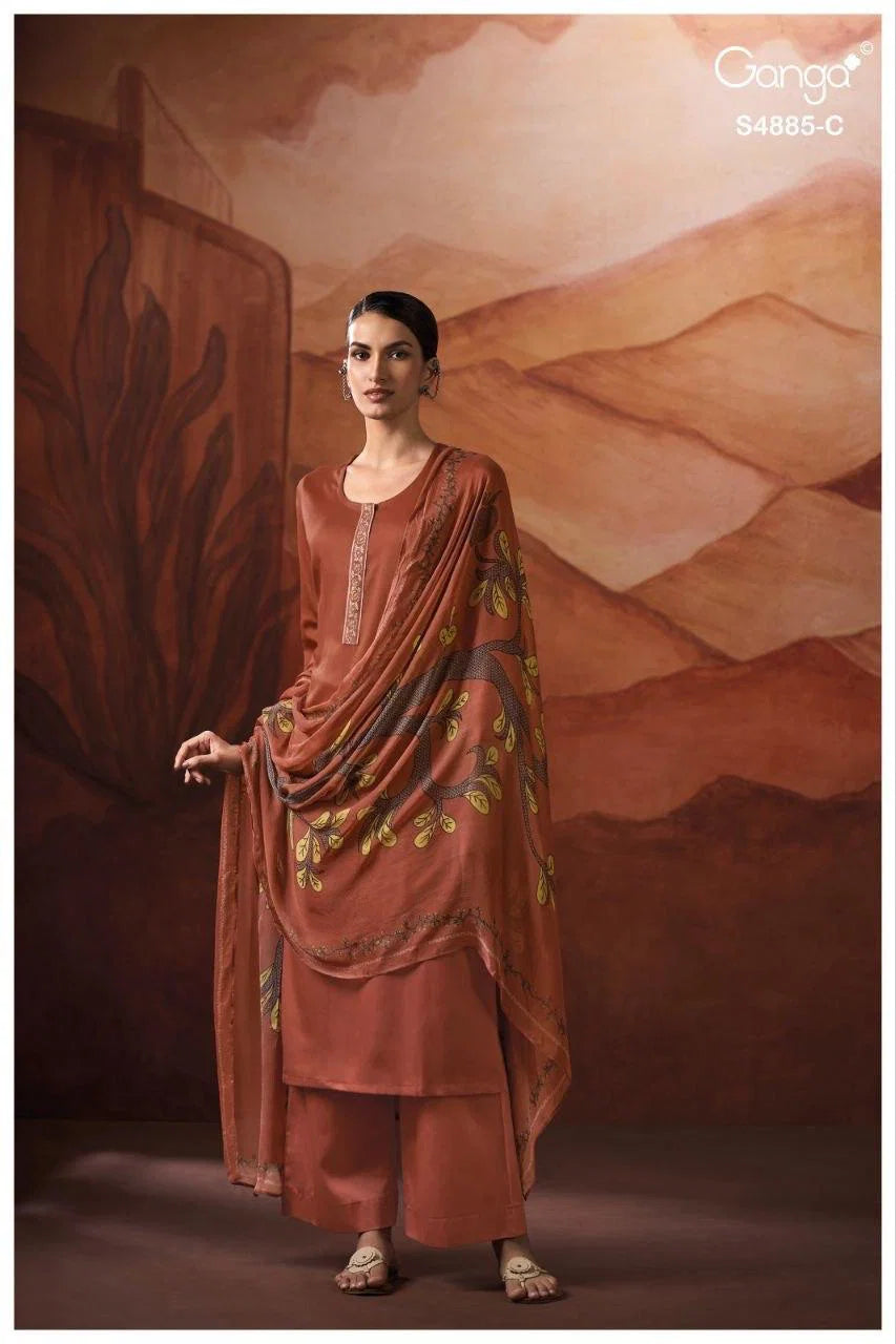 Ganga Lvessa 4885 Cotton Satin Printed Neck Salwar Kameez