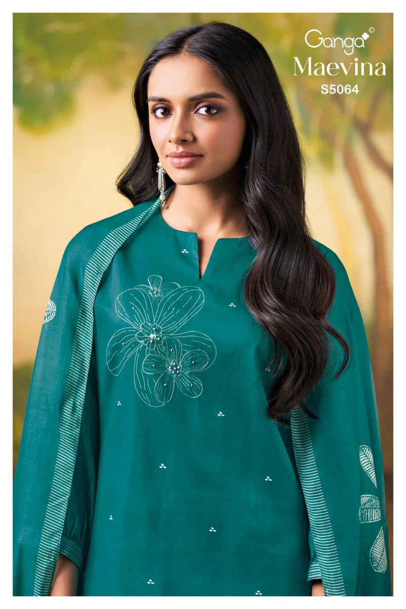 Ganga Maevina 5064 Cotton Satin Print Hand Embroidered Salwar Kamee