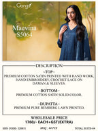 Ganga Maevina 5064 Cotton Satin Print Hand Embroidered Salwar Kamee
