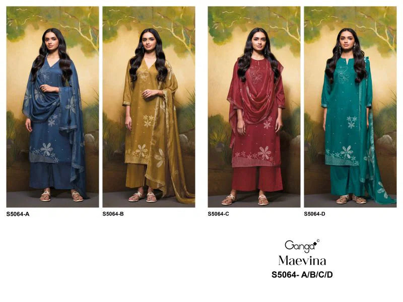 Ganga Maevina 5064 Cotton Satin Print Hand Embroidered Salwar Kamee
