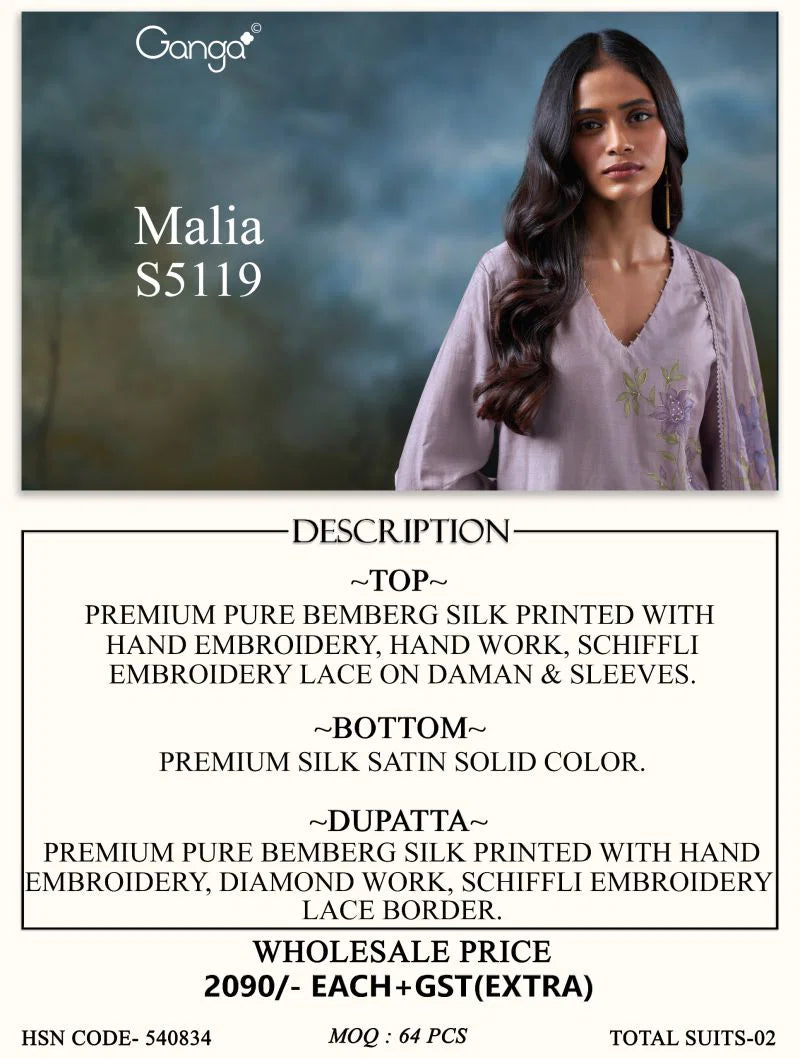 Ganga Malia 5119 Bemberg Silk Printed Salwar Kameez Collection