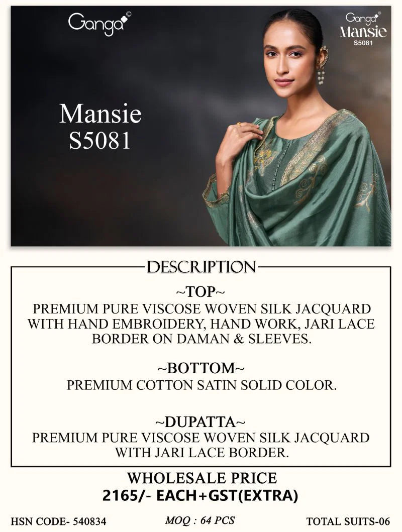 Ganga Mansie 5081 Viscose Wove Silk Jacquard Work Salwar Kameez
