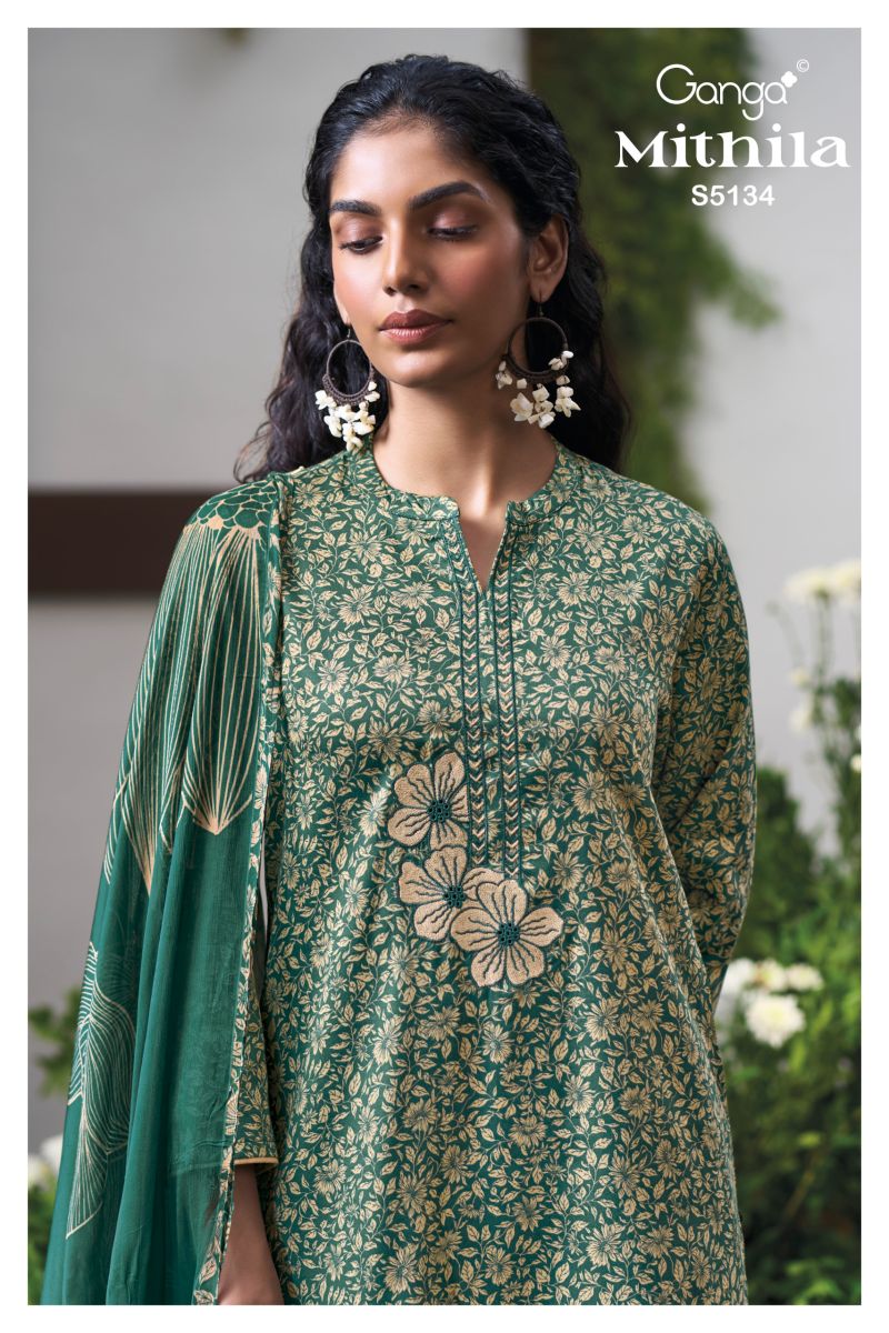 Ganga Mithila 5134 Cotton Satin Embroidered Salwar Kameez