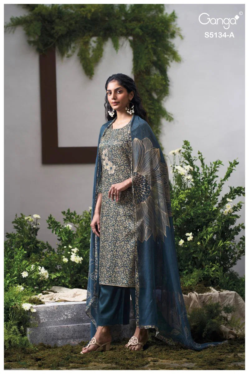 Ganga Mithila 5134 Cotton Satin Embroidered Salwar Kameez