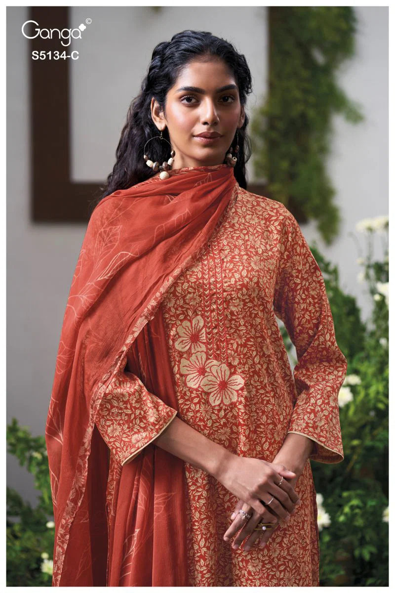 Ganga Mithila 5134 Cotton Satin Embroidered Salwar Kameez