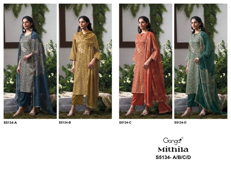 Ganga Mithila 5134 Cotton Satin Embroidered Salwar Kameez