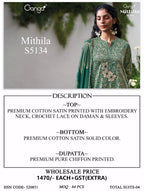 Ganga Mithila 5134 Cotton Satin Embroidered Salwar Kameez