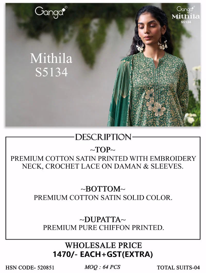 Ganga Mithila 5134 Cotton Satin Embroidered Salwar Kameez