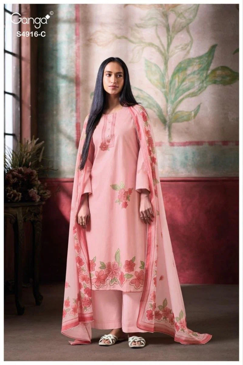 Ganga Nairika 4916 Cotton Printed With Handworked Salwar Kameez