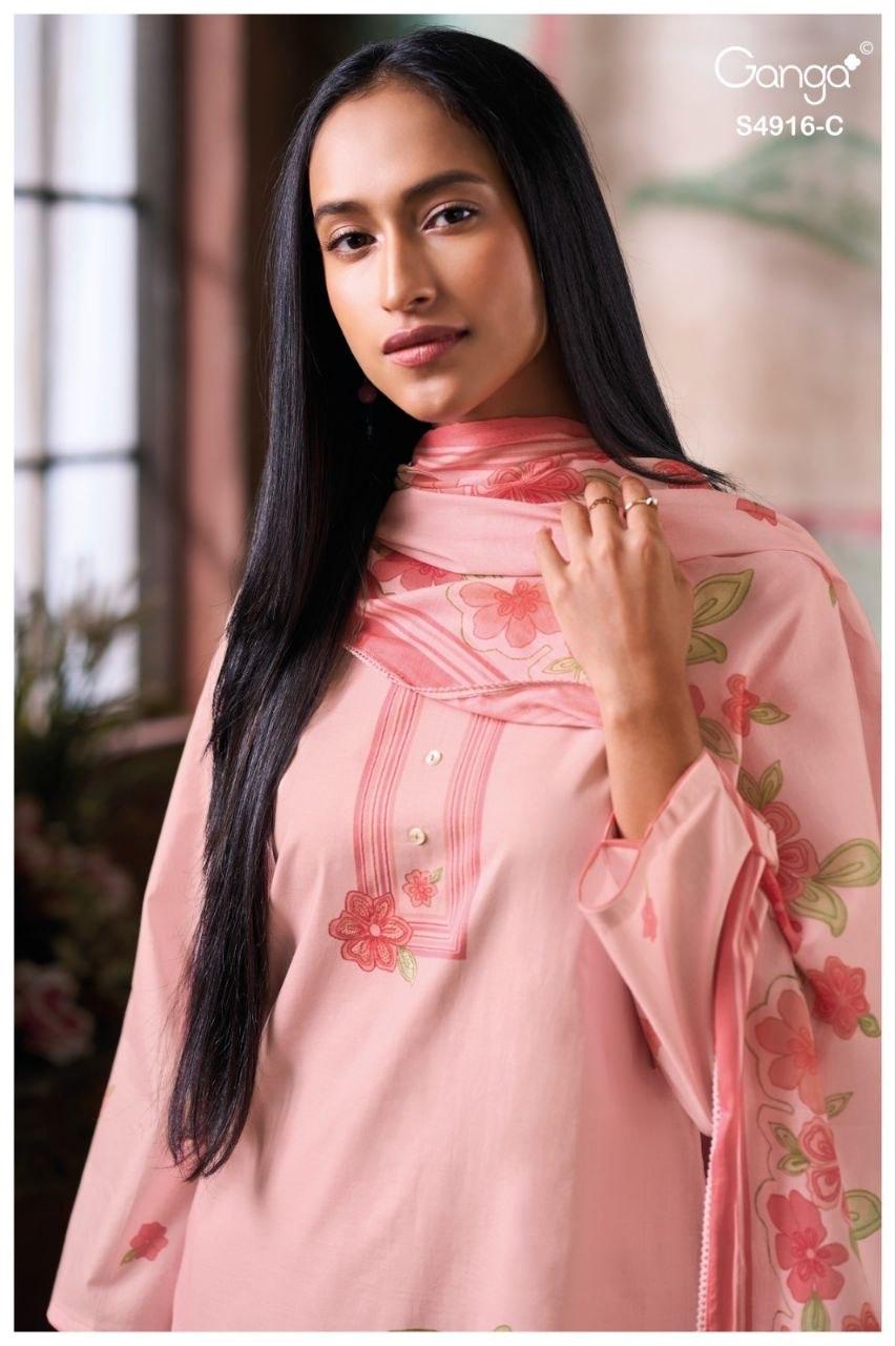 Ganga Nairika 4916 Cotton Printed With Handworked Salwar Kameez