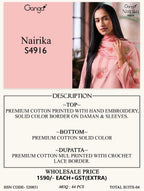 Ganga Nairika 4916 Cotton Printed With Handworked Salwar Kameez