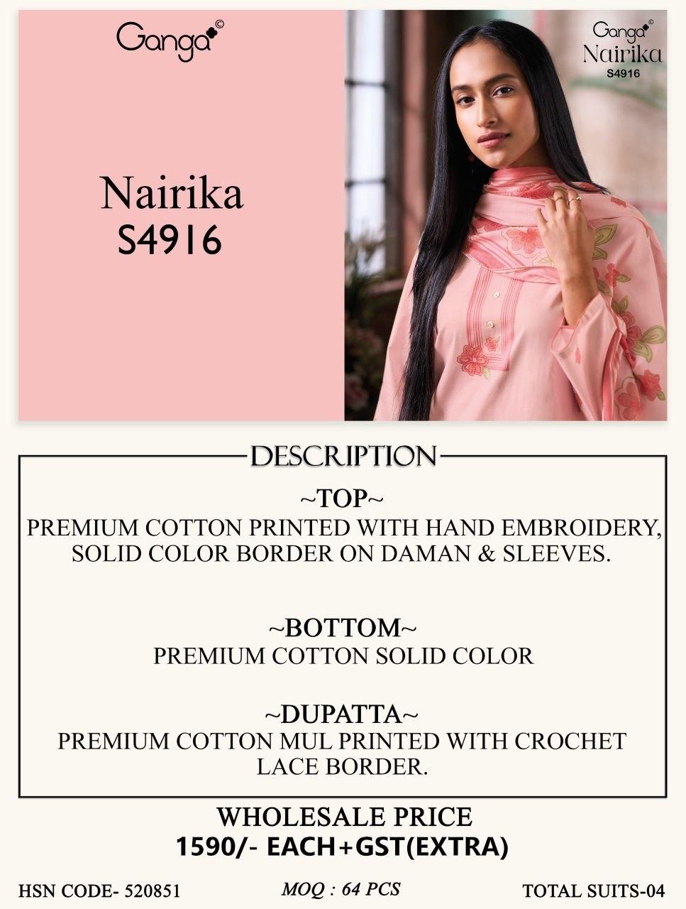Ganga Nairika 4916 Cotton Printed With Handworked Salwar Kameez