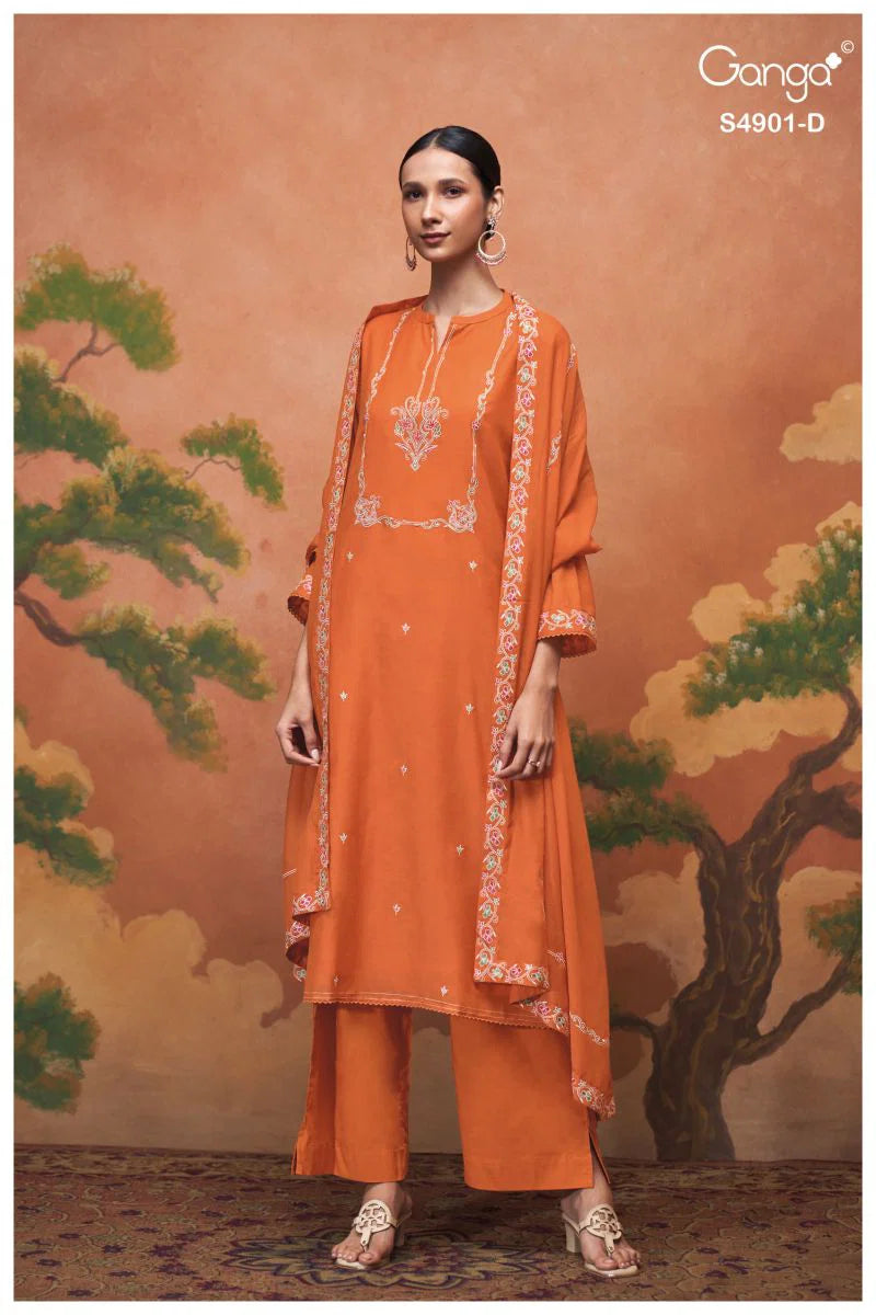 Ganga Navisha 4901 Bemberg Mul Embroidered Salwar Kameez