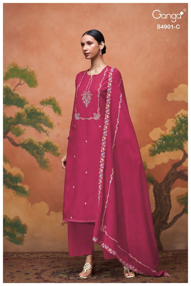 Ganga Navisha 4901 Bemberg Mul Embroidered Salwar Kameez