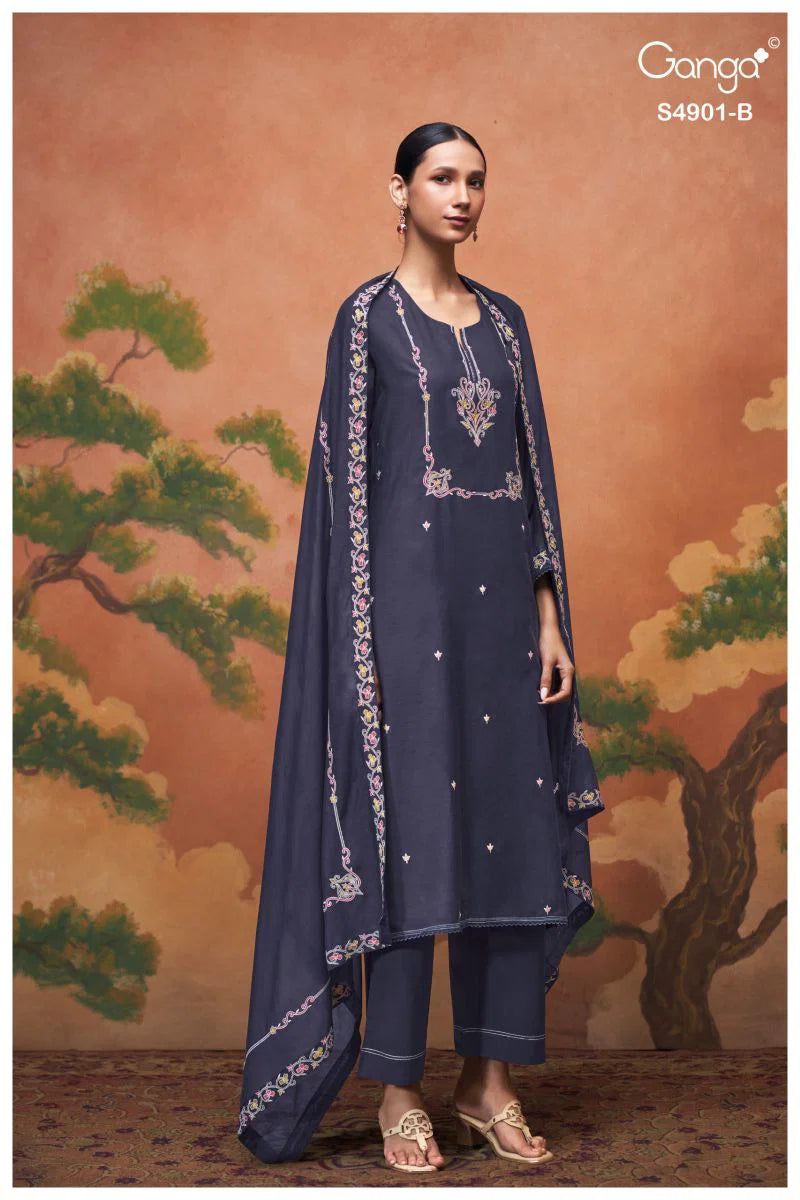 Ganga Navisha 4901 Bemberg Mul Embroidered Salwar Kameez