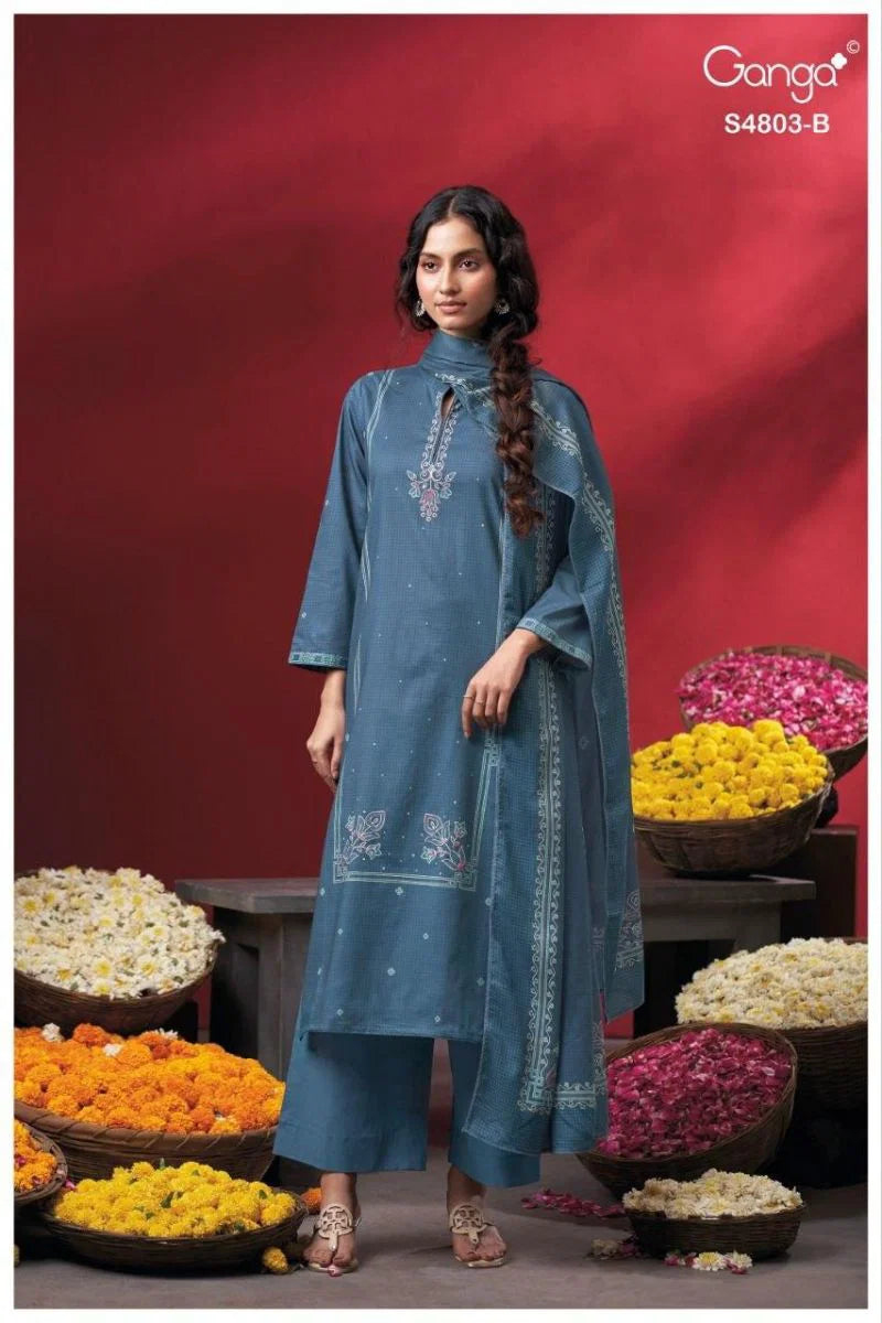 Ganga Nireya 4803 Cotton Printed Embroiderd Salwar Kameez
