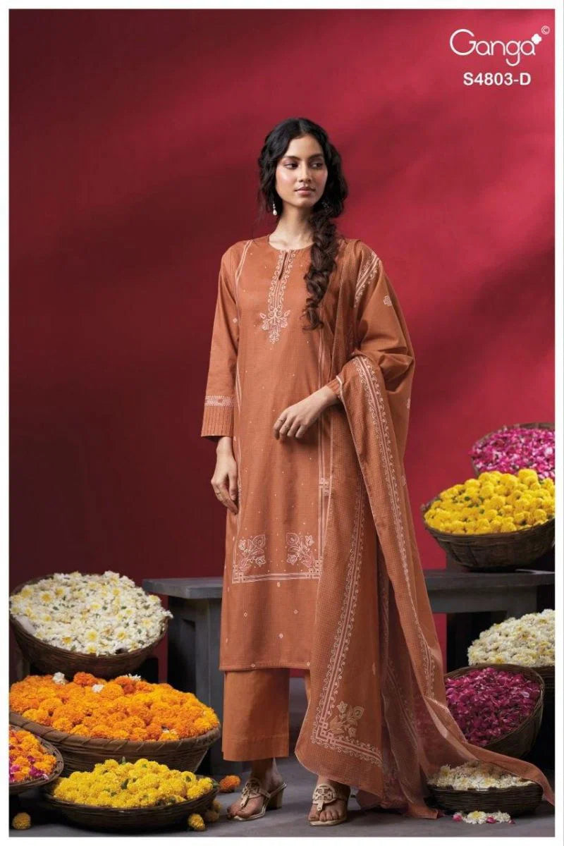 Ganga Nireya 4803 Cotton Printed Embroiderd Salwar Kameez