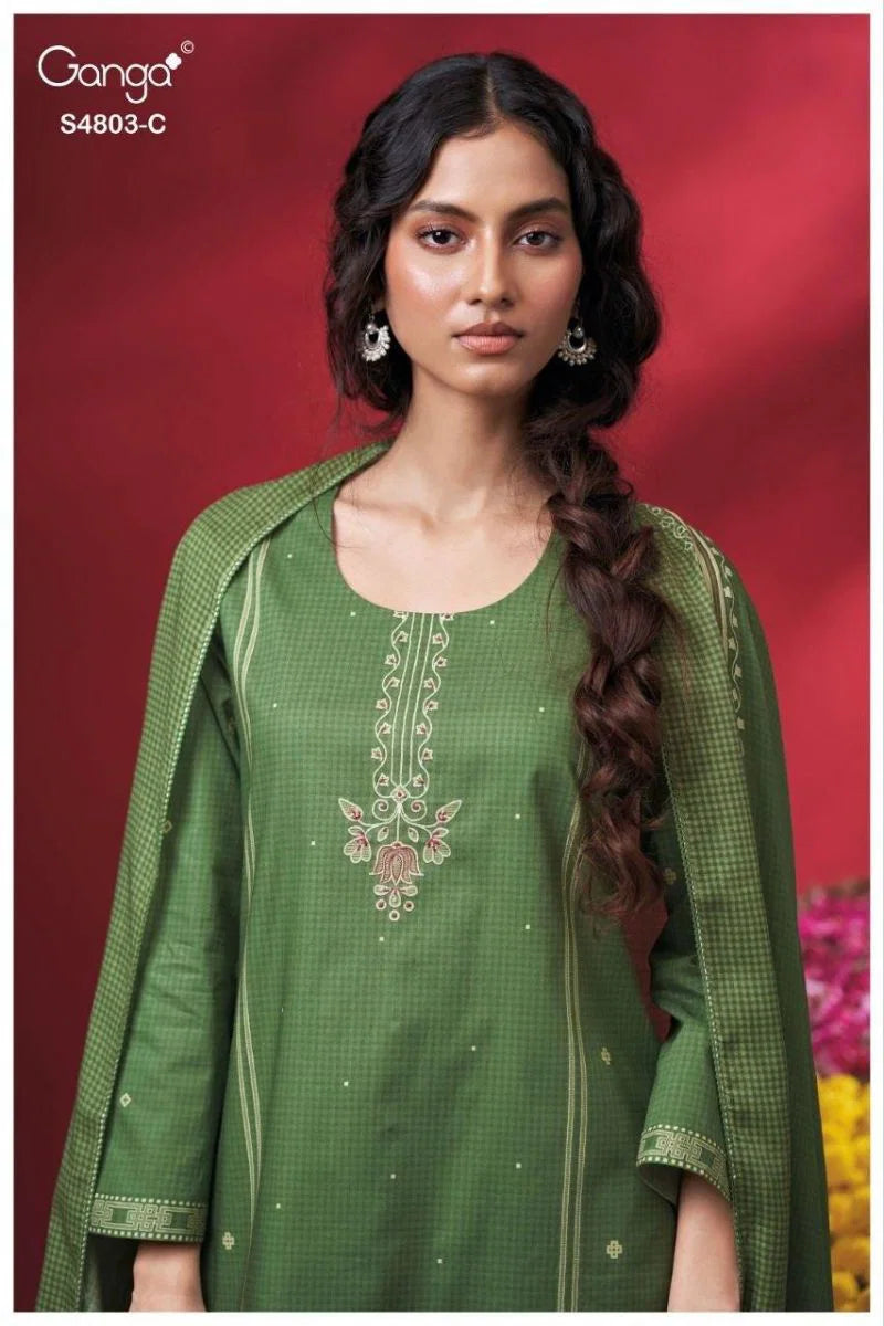 Ganga Nireya 4803 Cotton Printed Embroiderd Salwar Kameez