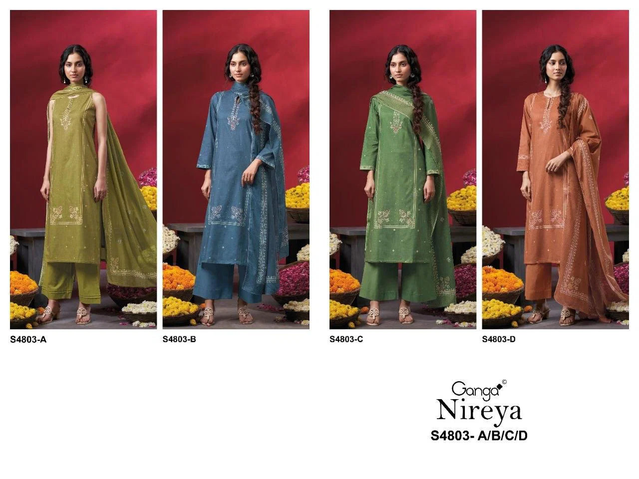 Ganga Nireya 4803 Cotton Printed Embroiderd Salwar Kameez