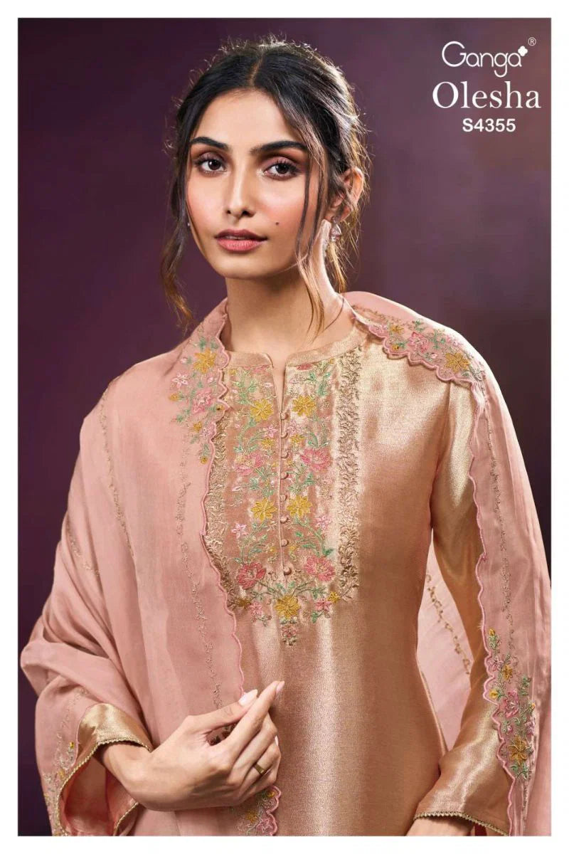 Ganga Olesha 4355 Bemberg Silk Jacquard Work Salwar Kameez