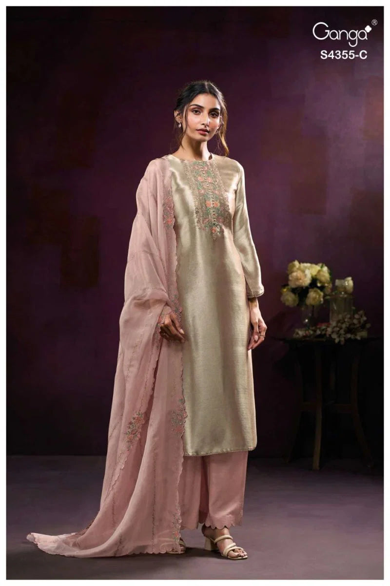 Ganga Olesha 4355 Bemberg Silk Jacquard Work Salwar Kameez