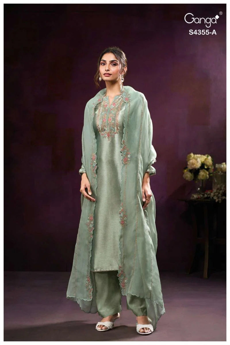 Ganga Olesha 4355 Bemberg Silk Jacquard Work Salwar Kameez