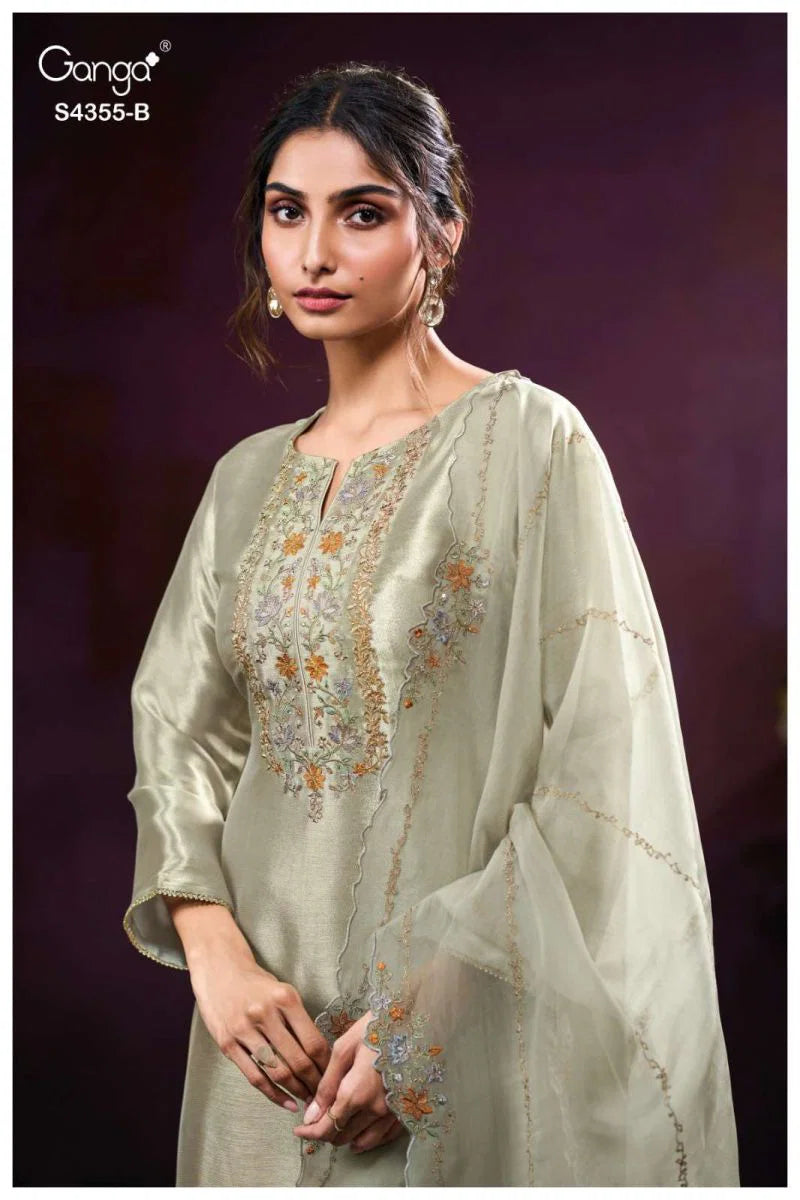 Ganga Olesha 4355 Bemberg Silk Jacquard Work Salwar Kameez