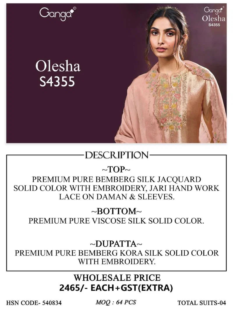 Ganga Olesha 4355 Bemberg Silk Jacquard Work Salwar Kameez