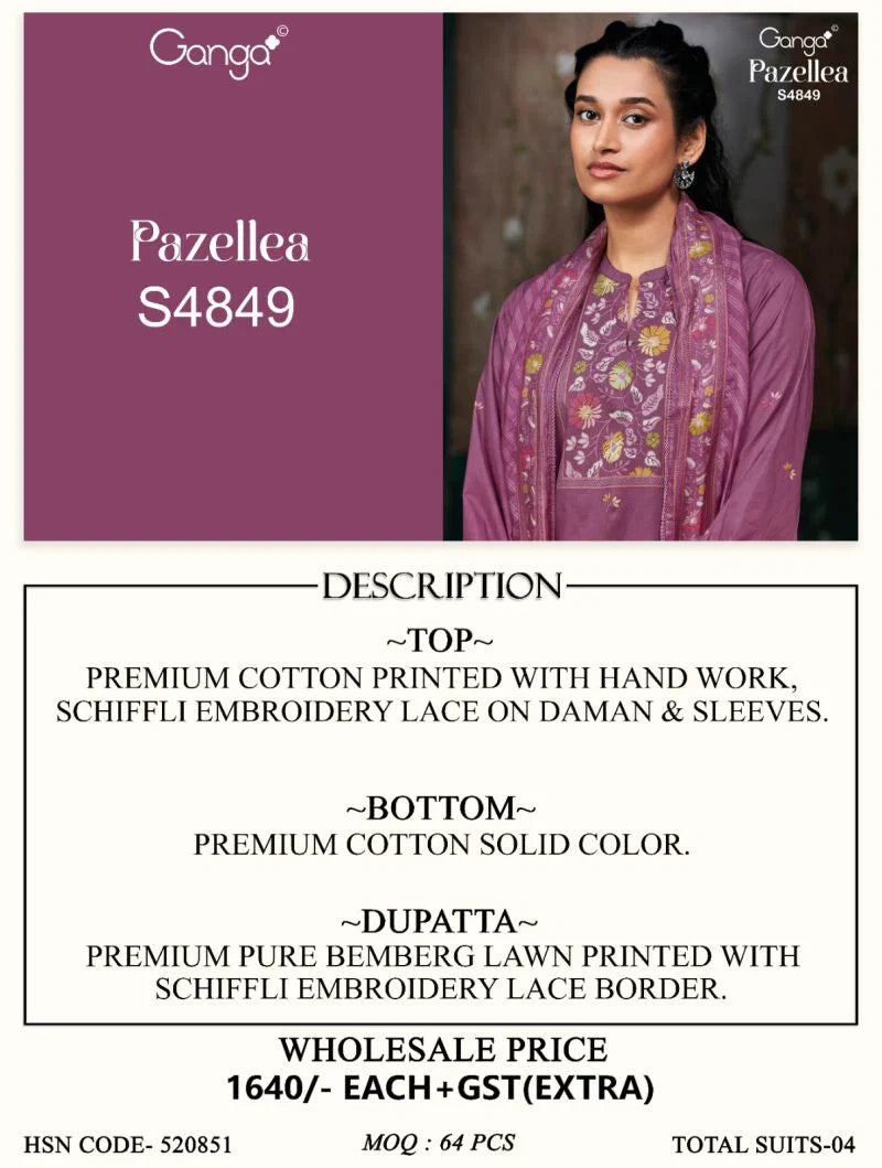 Ganga Pazellea 4849 Cotton With Embroidered And Handwork Salwar Kameez